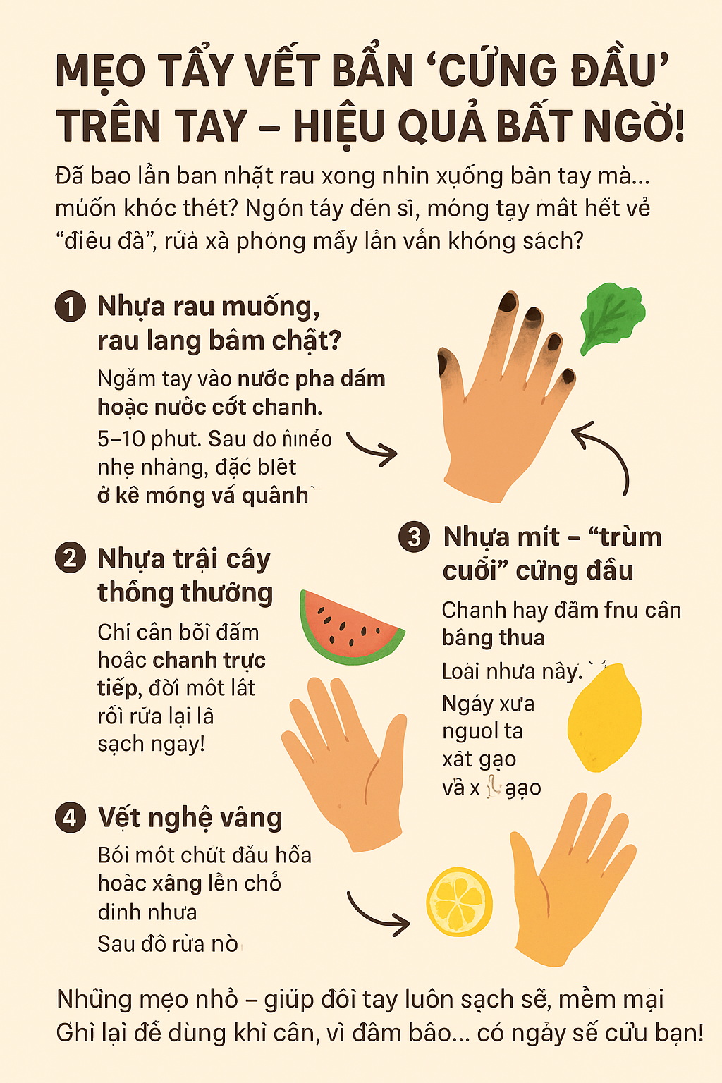 MẸO TẨY VẾT BẨN “CỨNG ĐẦU” TRÊN TAY – HIỆU QUẢ BẤT NGỜ!