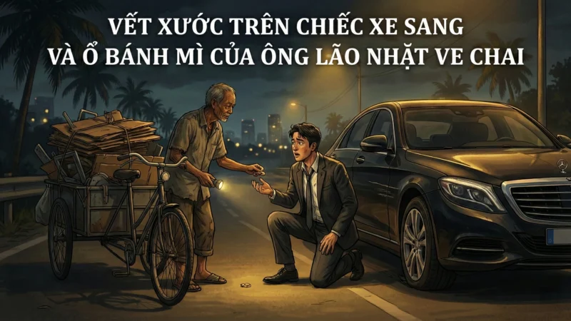 VẾT XƯỚC TRÊN CHIẾC XE SANG VÀ Ổ BÁNH MÌ CỦA ÔNG LÃO NHẶT VE CHAI